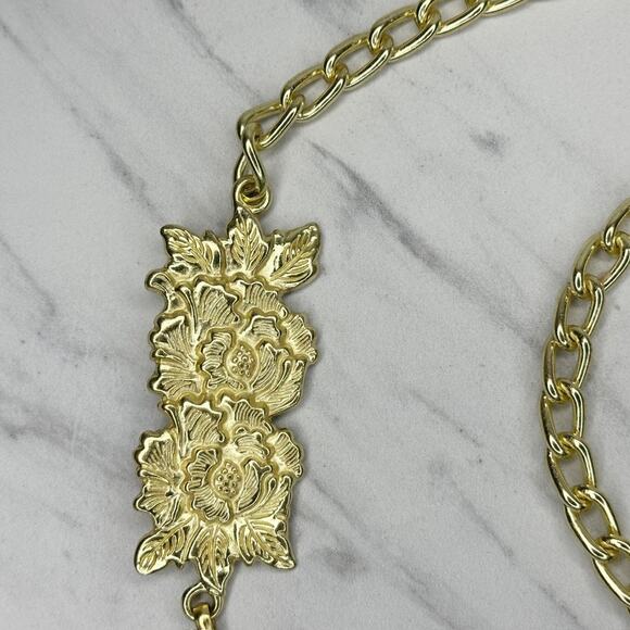 Floral Gold Tone Rose Chain Link Belt One Size (OS) ✨ main image 5
